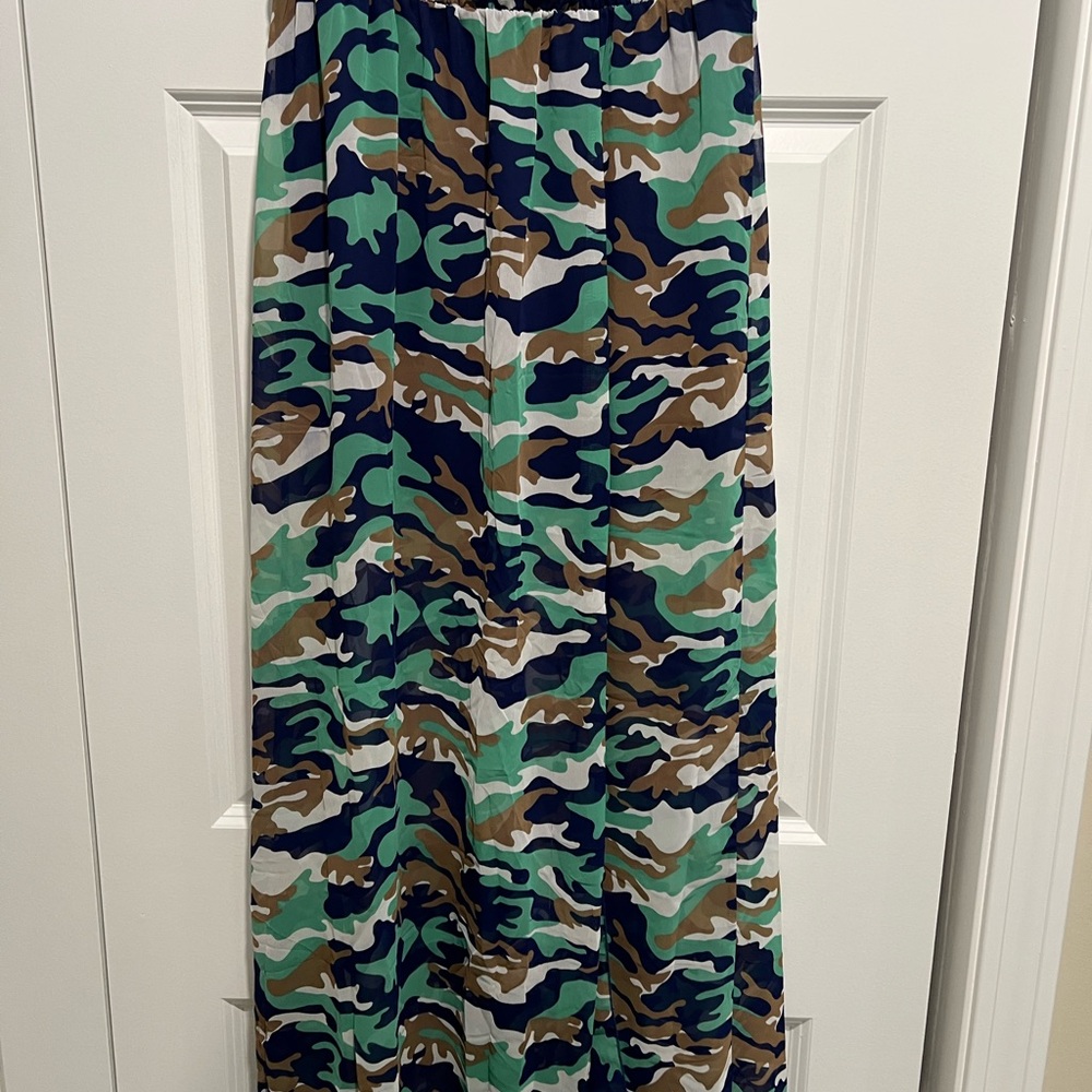 tea n rose Navy Green Brown Camo Maxi Skirt